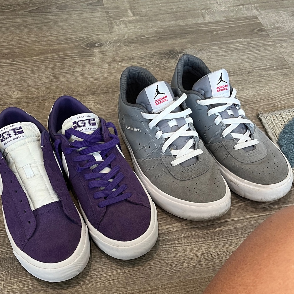Jordan series 03ES gray and white sneakers with bonus, Nike purple sneakers